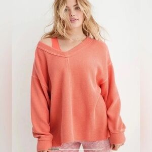 Aerie coral orange Off-the-Shoulder Sweater Relaxed Fit Large